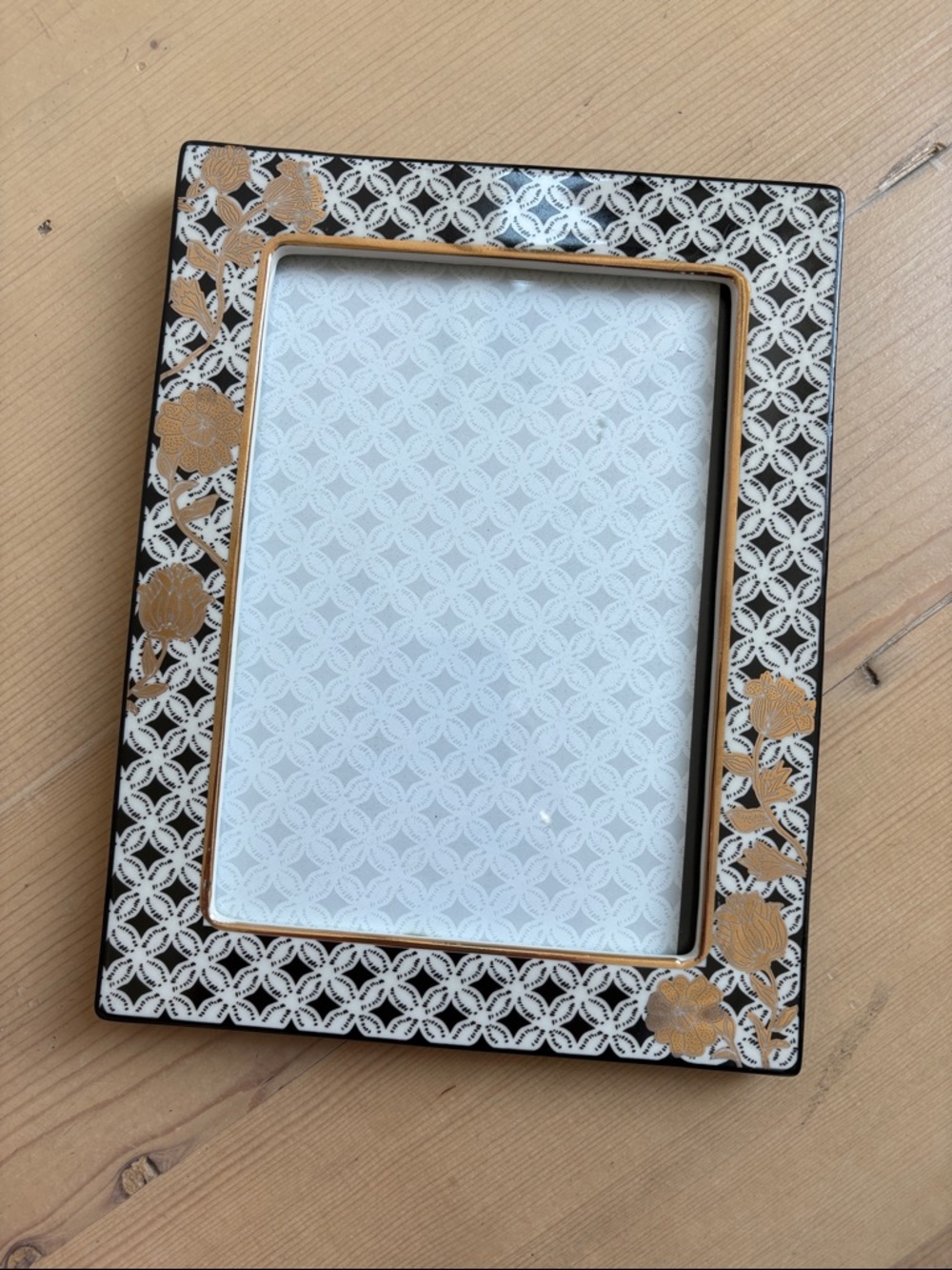 Anthropologie Black, White and Gold Floral Picture Frame - 5”x7” photo